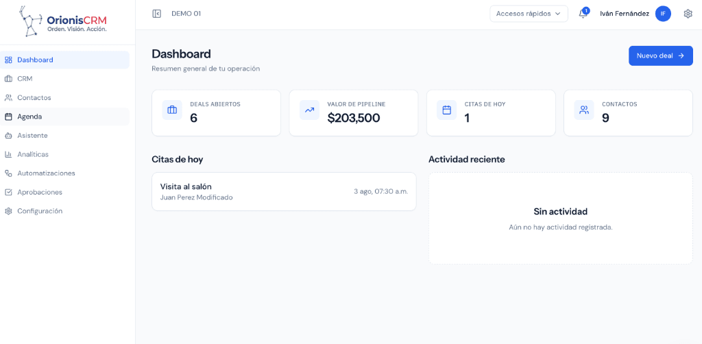 OrionisCRM Dashboard